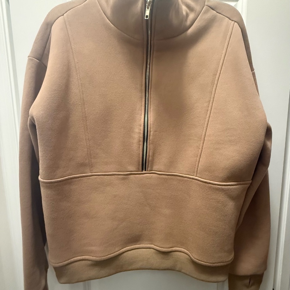 Women’s Tan Quarter-Zip Pullover Sweatshirt Size Large - Picture 10 of 10